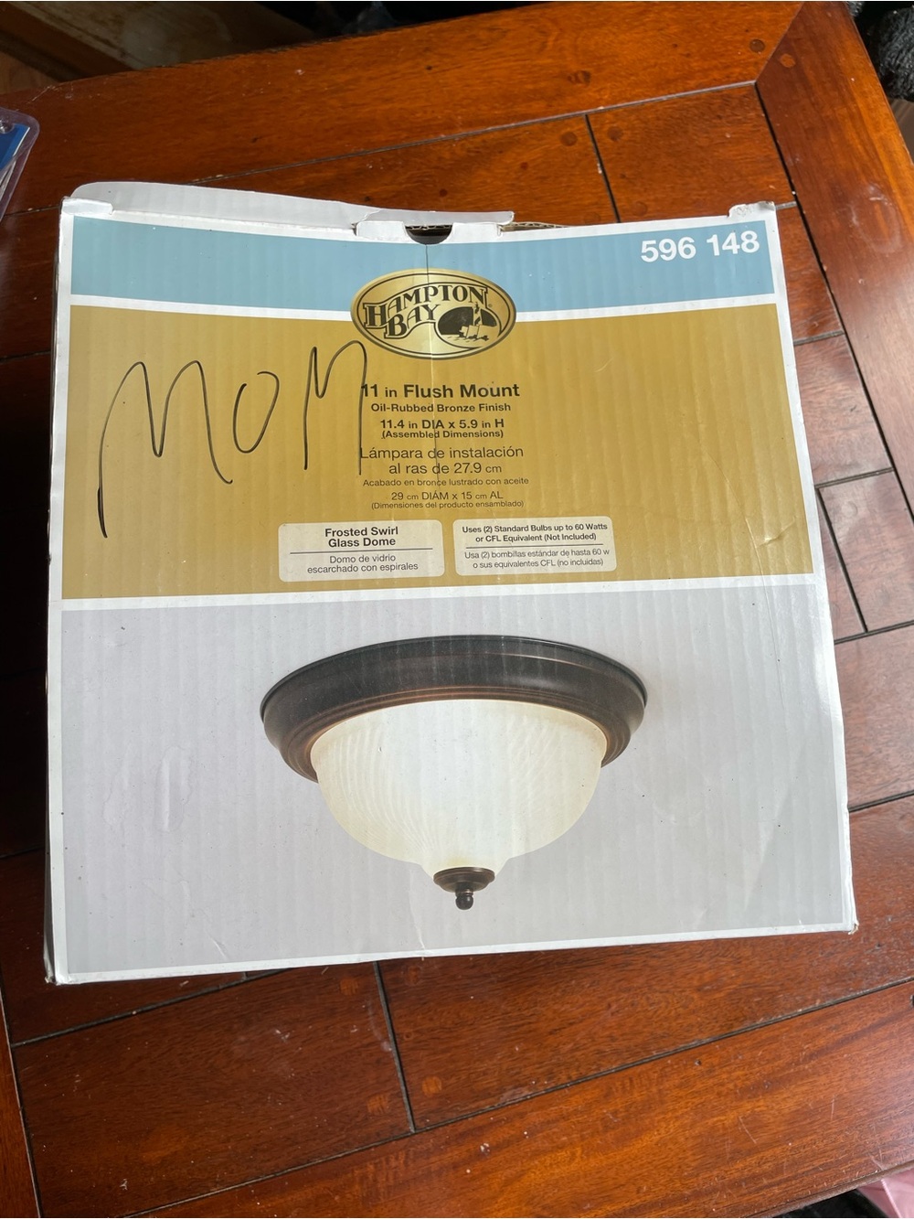 Hampton Bay 11 in Flush Mount Light - Oil-Rubbed Bronze with Frosted Swirl Glass